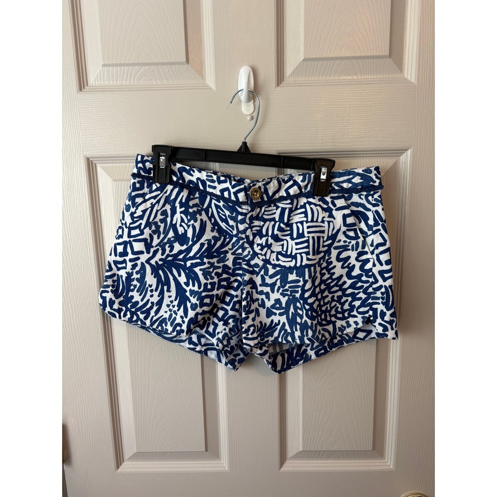 Lilly Pulitzer Callahan Shorts Blue White Abstract Geometric Cotton Size 8
